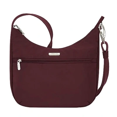 Image of Travelon Crossbody Bag Anti Theft Essentials East/West Hobo, Dark Bordeaux, 10.25 W x 9.5H 3 D