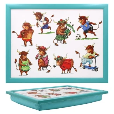 Image of The Leonardo Collection Finola Stack Highland Cow Laptray With Bean Bag for Serving Dishes Lovely Lap Trays Eating on Dinner or Breatfast Newly Designed Food