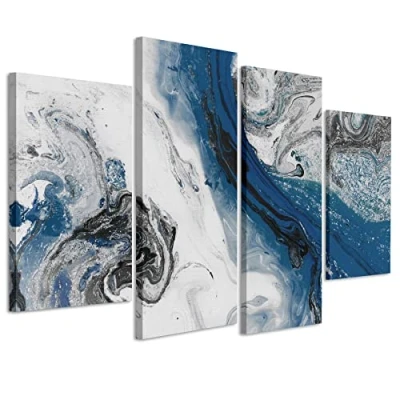 Image of Wallfillers Abstract Blue and Grey Swirl Canvas Wall Art 4465 127.5x67.5cm