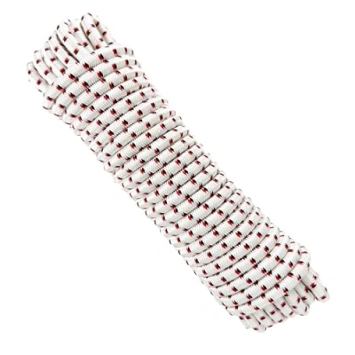 Image of Elastic Rope Cord. 8MM * 10M. Polyester Cord, Latex. White with Red Black