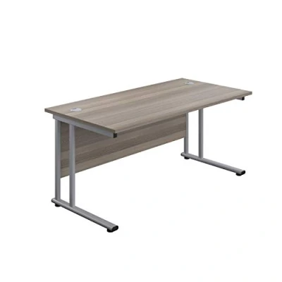 Image of Office Hippo Heavy Duty Rectangular Cantilever Desk, Home Table, Integrated Cable Ports, PC Desk For or Home, 5 Yr Wty Silver Frame/Grey Oak Top, 120cm x 80cm