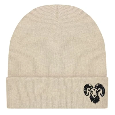 Image of Men&#039;s Sheep Ram Head Embroidered Thermal Knit Rib Beanie Hat (UK, Alpha, S, L, Sand)