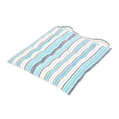 Image of HOMESCAPES Blue Stripe Seat Pad Cushion for Dining Chairs 100% Cotton Chair with Straps 40 x cm ″New England″ Design