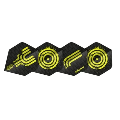 Image of Unicorn UltraFly Slang Darts Flights YOLO Yellow Design Standard Plus Shape Ultra Durable 100 Micron Polyester PET