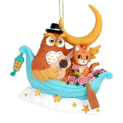 Image of Gisela Graham Resin Owl &amp; Pussycat Christmas Decoration