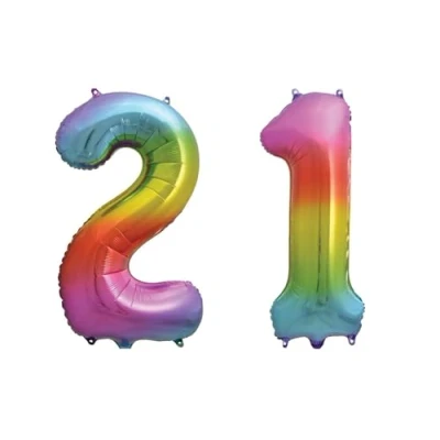 Image of Bright Rainbow Number 21 Foil Balloon, 101cm