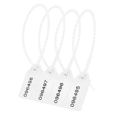 Image of Lzbignun 100 Plastic Tamper Seals Numbered Security Tags Zip Ties for Fire Extinguishers Pull Tite Safety Tabs Disposable Self Locking (White)