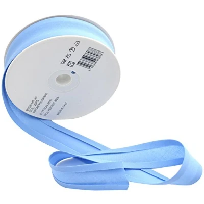 Image of Inastri 25/5/5 mm Bias Binding Col. 2979 POWDER Blue 20m Roll, polycotton, Sky