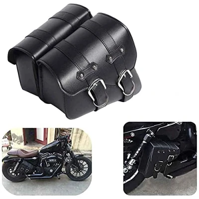Image of Krtopo 1 Pair Motorcycle Side Saddle Waterproof PU Leather Motorbike Luggage Bag Black
