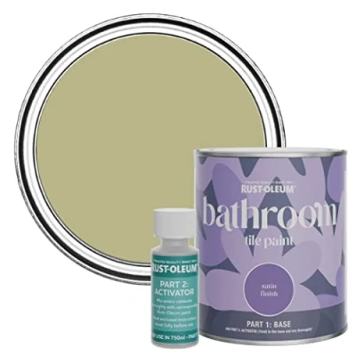 Image of Rust Oleum Green Water Resistant Bathroom Tile Paint in Satin Finish Sage 750ml