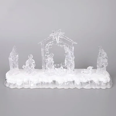 Image of SHATCHI 32cm Christmas Pre Lit LED Musical Nativity Scene Acrylic Sculpture Battery Operated Light Up Xmas Tabletop Home Decorations, Star Design 1