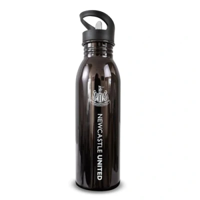 Image of Hy Pro Officially Licensed Newcastle United F.C. Aluminium UV Bottle 700ml, Fade Design, Metallic, Stainless Steel, Intergrated Folding Straw, Leakproof, Lightweight