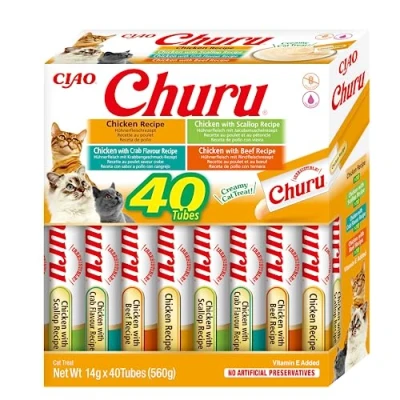 Image of Churu by INABA Cat Treat Chicken Variety Box 1 Pack (40 x 14g total) / Soft &amp; Creamy Treat, Delicious Healthy Snack, Purée Food Topper, Natural, Grain Free