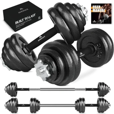 Image of Amonax 30kg Cast Iron Adjustable Dumbbells Weight Set, Barbell Set Men Women, Strength Training Equipment Home Gym Fitness, Dumbell Pair Hand Weight, Bar Bells Free Weights for Lifting