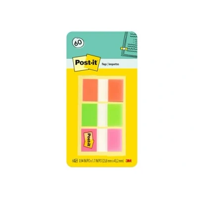 Image of Post it Flags, 60/On The Go Dispenser, 1 Dispenser/Pack, in Wide, Orange, Lime, Pink (680 OLP)