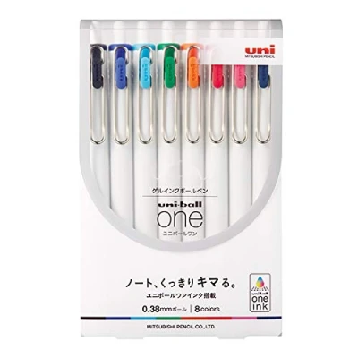 Image of UnboxJapan Exclusive Mitsubishi Pencil Gel Ink Ballpoint Pen Uniball One 0.38mm 8 Colors Set UMNS388C