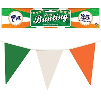 Image of St Patrick&#039;s Day 25 Pennant Irish 7M Green, White &amp; Orange Bunting Decoration