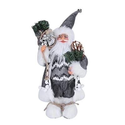 Image of Christmas Father Santa Decor Figures Free Standing Dolls Xmas Claus Indoor Table Fireplace Decoratons Party Home Ornament Gifts 30CM (Grey Claus)