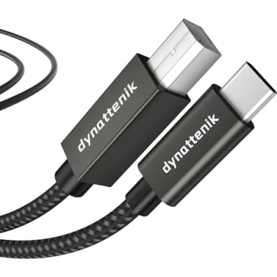 Image of dynattenik USB C to B MIDI Interface Cable for Keyboard Controllers 1.5m, Nylon Braded, Metal