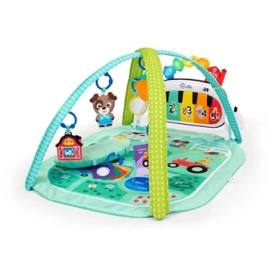 Image of Baby Einstein Farm Explorers 4 in 1 Kickin’ Tunes Musical Meadow Music &amp; Language Discovery Gym, Play Mat with Kick Piano, Ages 0 Months and Up