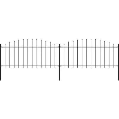 Image of vidaXL Black Garden Fence with Spear Top, Heavy Duty Steel, 3.4m Length, 0.5 0.75m Height, Maintenance Free Boundary Secure Panel, Includes Mounting Accessories