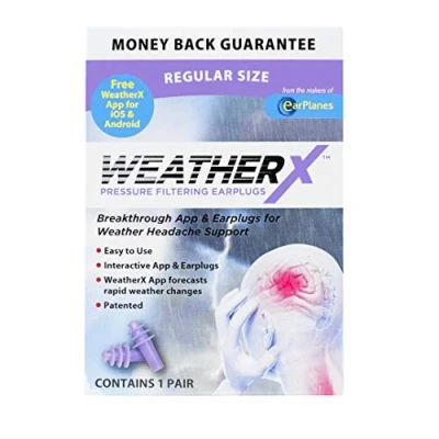 Image of WeatherX Migraine Prevention Pressure Filtering Earplugs for Shifts in Barometric Weather Pressure, Adult Size (1 Pair)