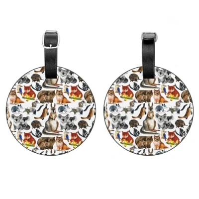 Image of 2 Packs Luggage Tags, Australian Animal Kangaroo Koala Prints Round Leather Travel Suitcase Labels with Privacy Name Address Card