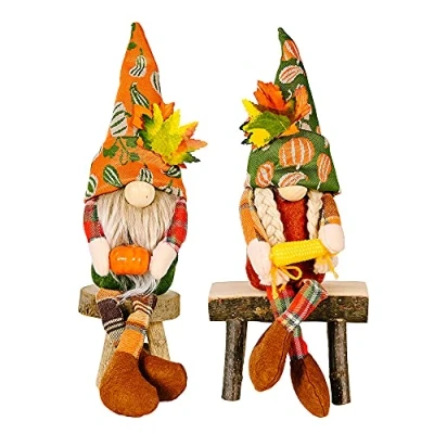 Image of NC 2Pcs Autumn Gnome Pumpkin Swedish Faceless Gonk Mini Plush Handmade Santa Ragdoll For Home, Garden (D)