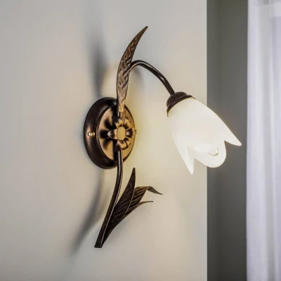 Image of Sonia Flower Design Wall Lamp, Glass Shade