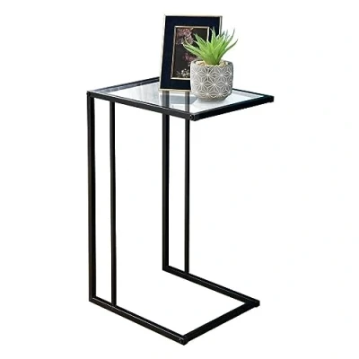 Image of Simak Collection Side Table Glass Coffee For Living room End Black C Shaped Clear Small Sofa (Clear Glass)