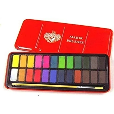 Image of Lexicon Select Water Colour Block Paint Tin 24 Colours, Paintbrush &amp; Mixing Chart