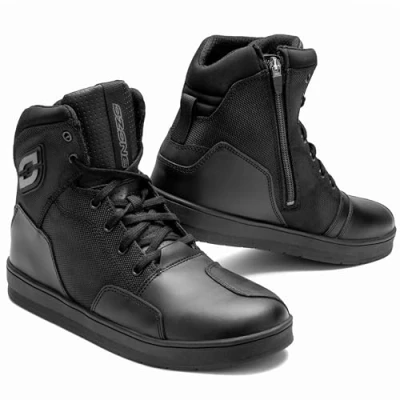 Image of OZONE MOTO Spin Motorcycle Boots Men and Women PU Leather Reinforcements at Ankle, Heel Toes Double Stitching Long zipper