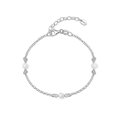 Image of Amberta Women 925 Sterling Silver Freshwater Pearl Bracelet: Chain Bracelet with 4 5 mm Pearls