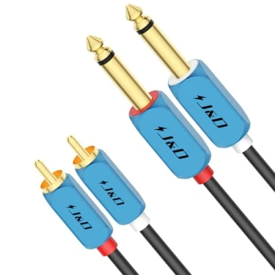 Image of J&amp;D Dual 1/4 inch TS to RCA Stereo Audio Interconnect Cable, Cable Gold Plated Copper Shell Heavy Duty 2 x 6.35mm Male Adapter 3 Meter