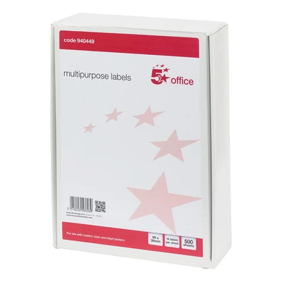 Image of 5 Star Office 940449 99 x 38 mm Laser Copier and Inkjet Multipurpose Label White (Pack of 500)