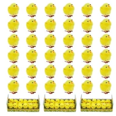Image of 36PCs Easter Chenille Yellow Chicks Fluffy Bonnet Chicks, Adorable Cute useful for Basket and Trilby Decorations, Size 3.6cm (36 Pcs Chicks)