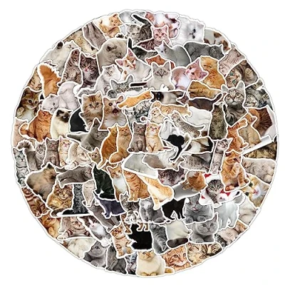 Image of 100Pcs Cartoon Cat Stickers for Kids Teens Boys Girls Gift,Cat Pack Laptop,Skateboard Luggage Car Bike Cup Computer Water Bottle Decor,Aesthetic Vinyl Waterproof Sticker Decal