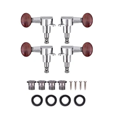 Image of Ukulele String Tuning Pegs, 2L2R Silver Enclosed Locking Tuners Red Round Machine Heads for 4 Guitars