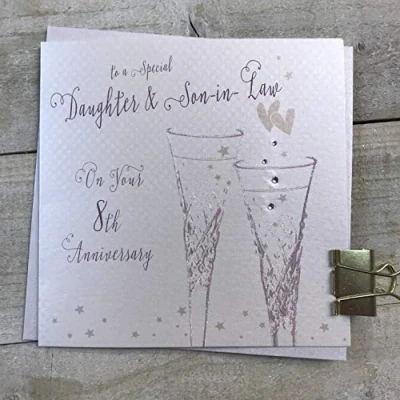 Image of Daughter &amp; Son in Law 8th Pottery Wedding Anniversary Flutes by White Cotton Cards B108 8 DS