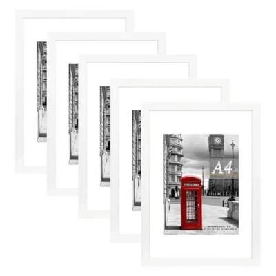 Image of Scholar Tree White Picture Frame A4 with Mount,Set of 5,A4 Frame,A4 Poster certificate frame,Freestanding and Wall Mountable