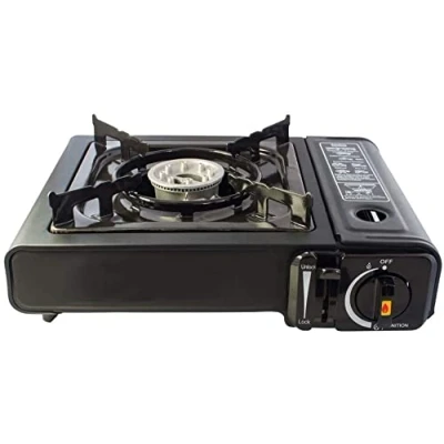 Image of Portable Camping Gas Cooker Single Burner Stove Automatic Ignition System Enamel Pan Holder Butane BBQ Carry Bag Caravan Outdoor D.I.L