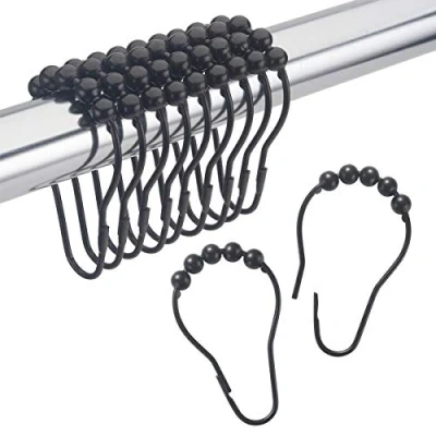 Image of Epdpekc Shower Curtain Hooks Rings Metal for Bathroom Rods Curtains Set of 12 Black