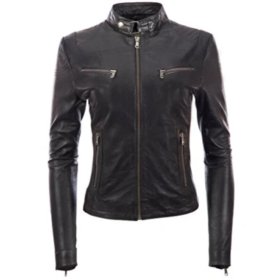 Image of Aviatrix Women&#039;s Super Soft Real Leather Fitted Fashion Jacket (CRD9) 5XL Black