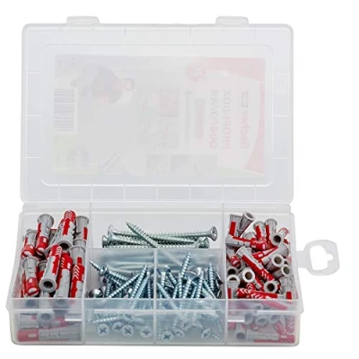 Image of Fischer 538622 Plug Set, Profibox Duopower and Screw Red, Grey, Set of 160 Pieces