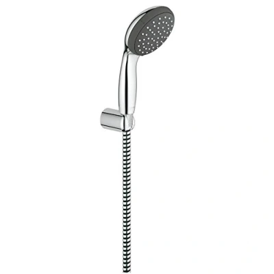 Image of GROHE Vitalio Start 100 Wall Holder Hand Shower Set (Rain Spray 10 cm with Water Saving Technology and Anti Limescale System, Holder, Hose 1.75 m), Chrome, 27944000