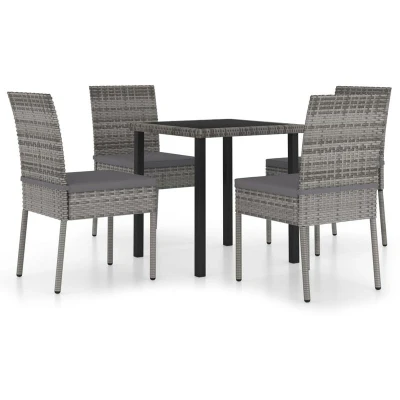 Image of vidaXL 5 Piece Outdoor Dining Set with Cushions Poly Rattan Grey