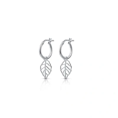 Image of Amberta Women 925 Sterling Silver Dangle Hoop Earrings: Leaf Charm Earrings