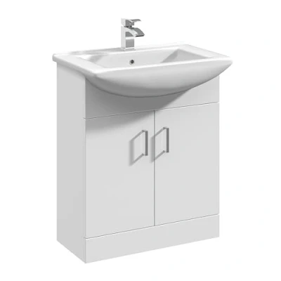 Image of 650mm Gloss White Floor Standing 2 Door Vanity Basin Unit with Square