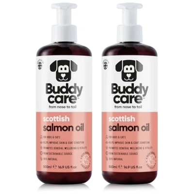 Image of Buddycare Scottish Salmon Oil 500ml x2 Natural Supplement for Dogs &amp; Cats Rich in Omega 3 Fatty Acids a Healthy Coat and Skin
