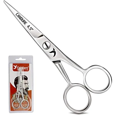 Image of Candure Beard Scissors Professional Moustache Ear and Nose Hair Trimming Stainless Steel, Safety Use for Eyebrows, Eyelashes,